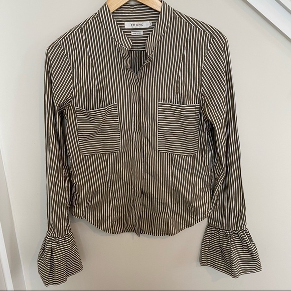 FRAME | Striped Fitted Bell Sleeve Blouse - Picture 2 of 11